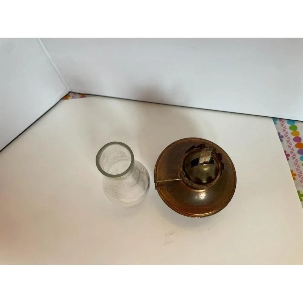 Vintage Brass Miniature Finger‎ Oil Lamp with Clear Glass Hurricane Chimney
